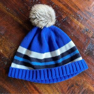 Hanna Andersson Blue and White Striped Pom-Pom Hat size M 3-6 years
